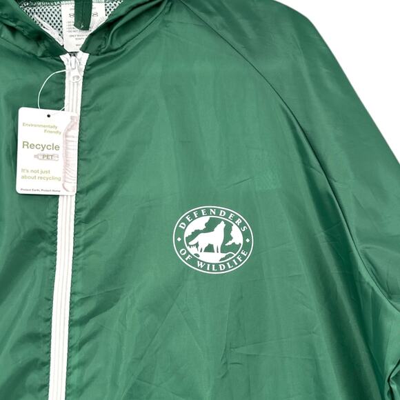 Defenders of Wildlife Green Drawstring Hood Pockets Hooded Windbreaker Jacket OS - Picture 3 of 6